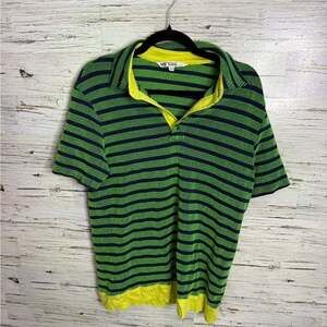 Mr Turk Shirt collar dress green blue  striped yellow size large